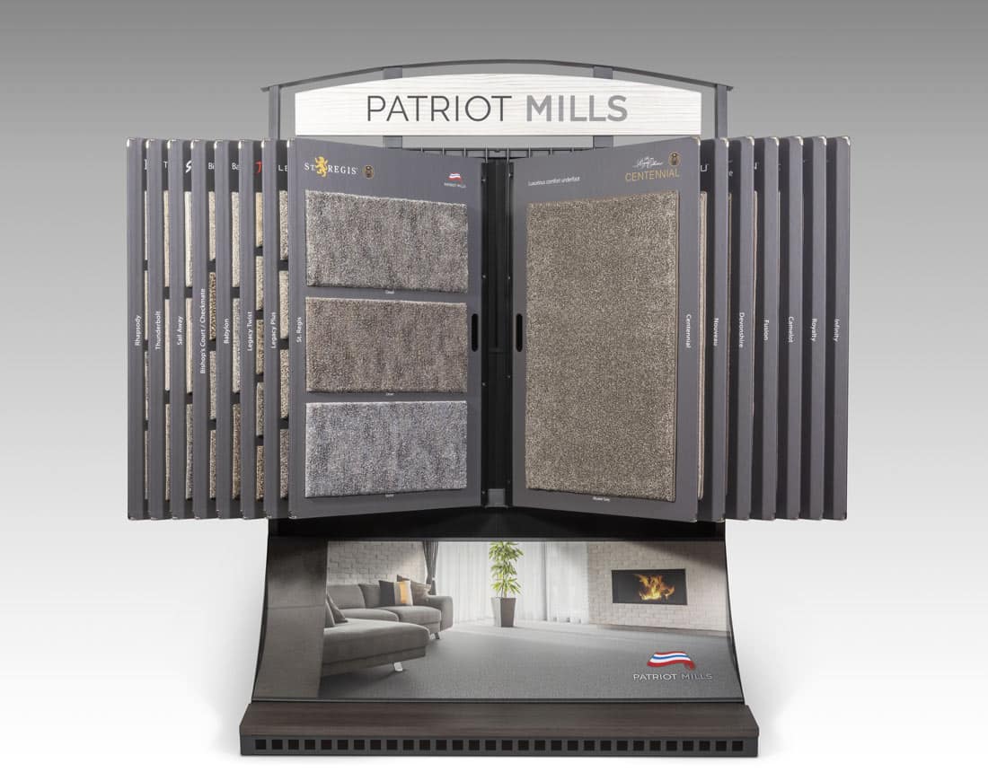 Photo of the Patriot Mills carpet display for flooring dealers.