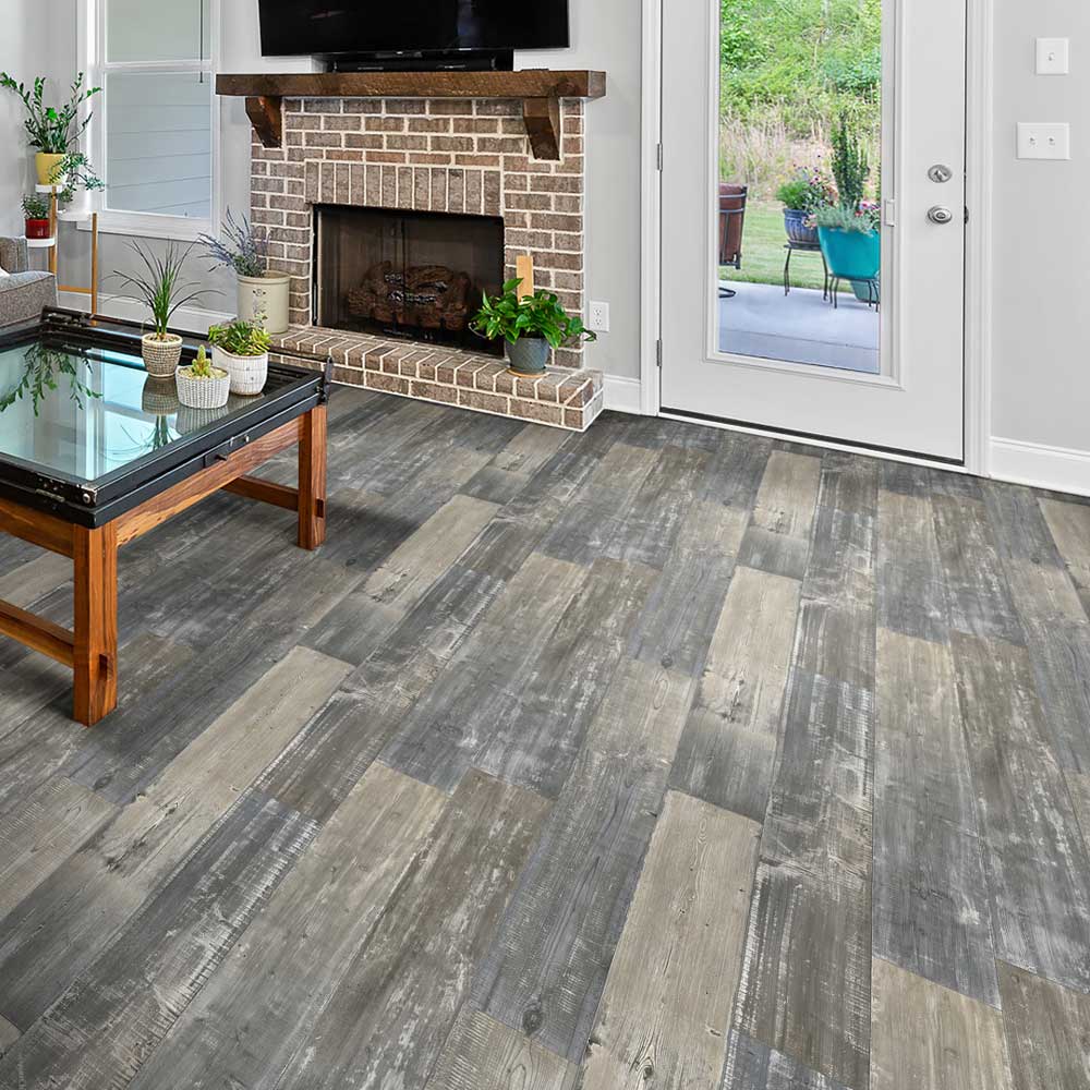 Photo of room with Woodlands Barnwood vinyl flooring